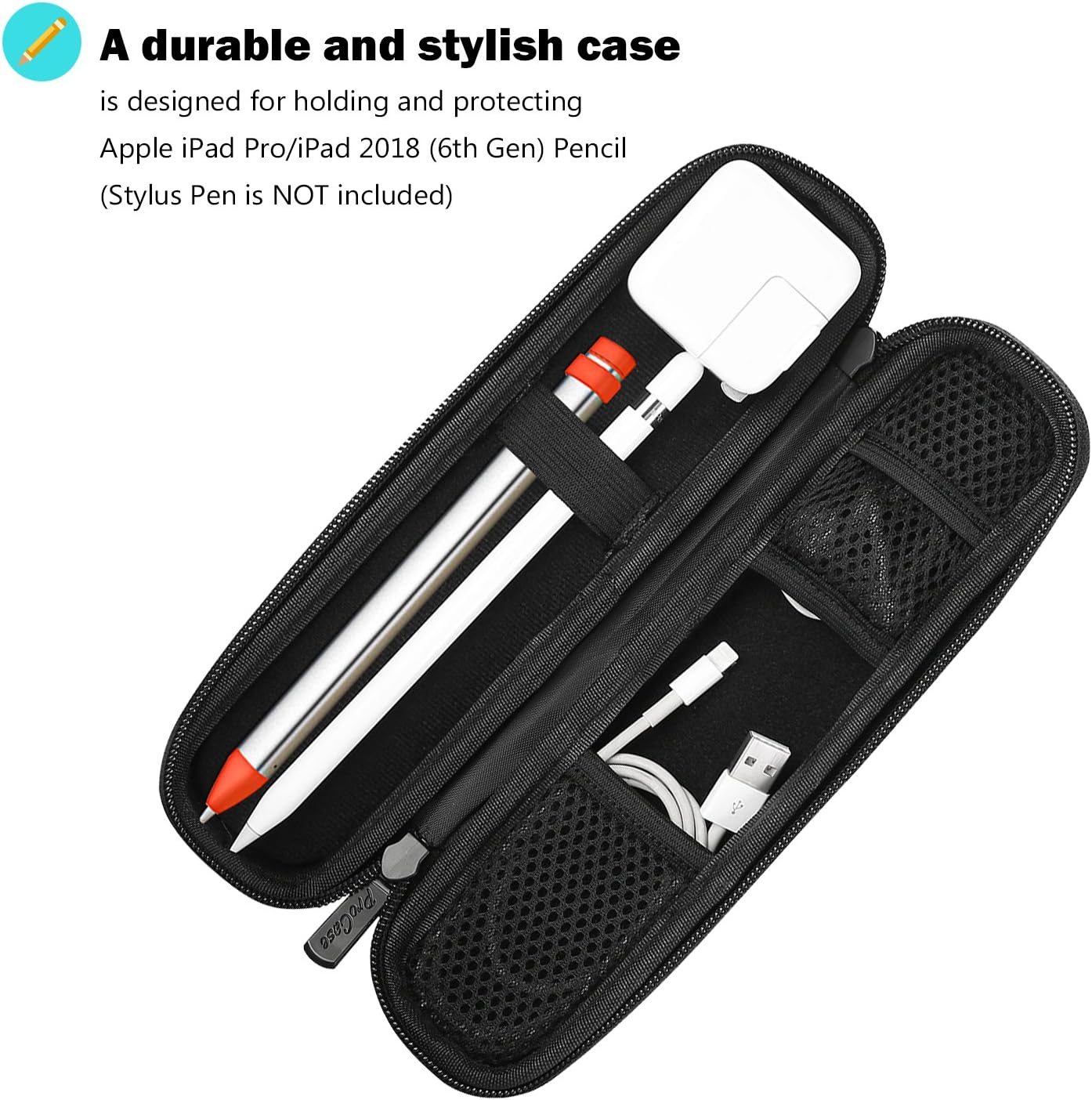 ProCase Holder Case for Apple Pencil, PU Leather Carrying Case Hard EVA Protective Pouch Sleeve Bag for iPad 10.2 2019/Pro 11 2018 12.9 10.5 9.7 Pencil/Stylus/Surface Pen, with Mesh Pockets –Navy
