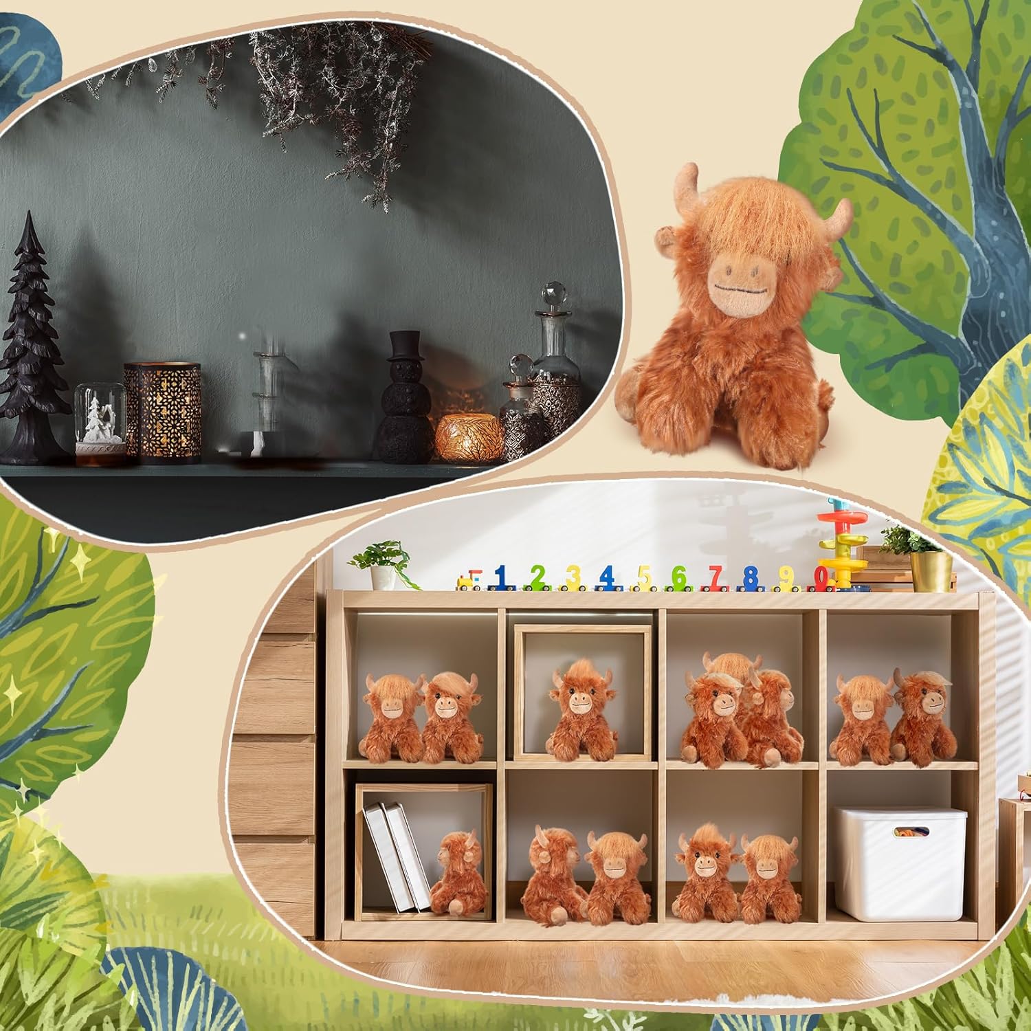 12 Pcs Highland Cow Stuffed Animal Toy 6 Inch Brown Stuffed Highland Cow Plush Realistic Christmas Cattle Plushie Doll Gifts for Stress Relief Kids Boys Girls Presents Birthday Party Favor - Image 6