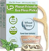 Vista 10 de Palillos de hilo dental a base de plantas con infusión natural de menta (220 piezas) con estuche de viaje Mango de trigo biodegradable