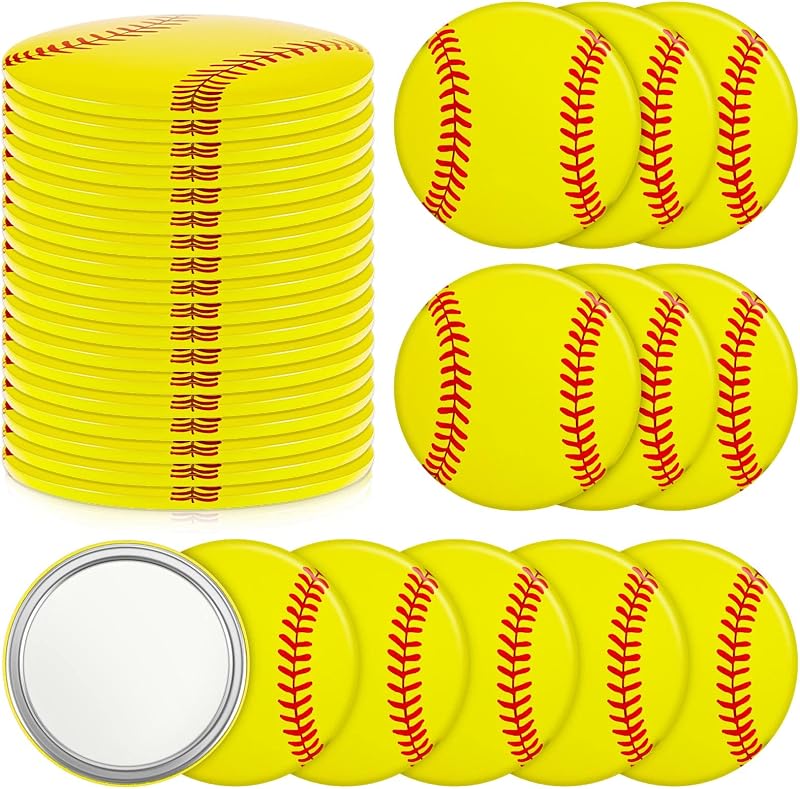 Espelho compacto redondo Taiyin com tema de softball, amarelo, Pacote com 18