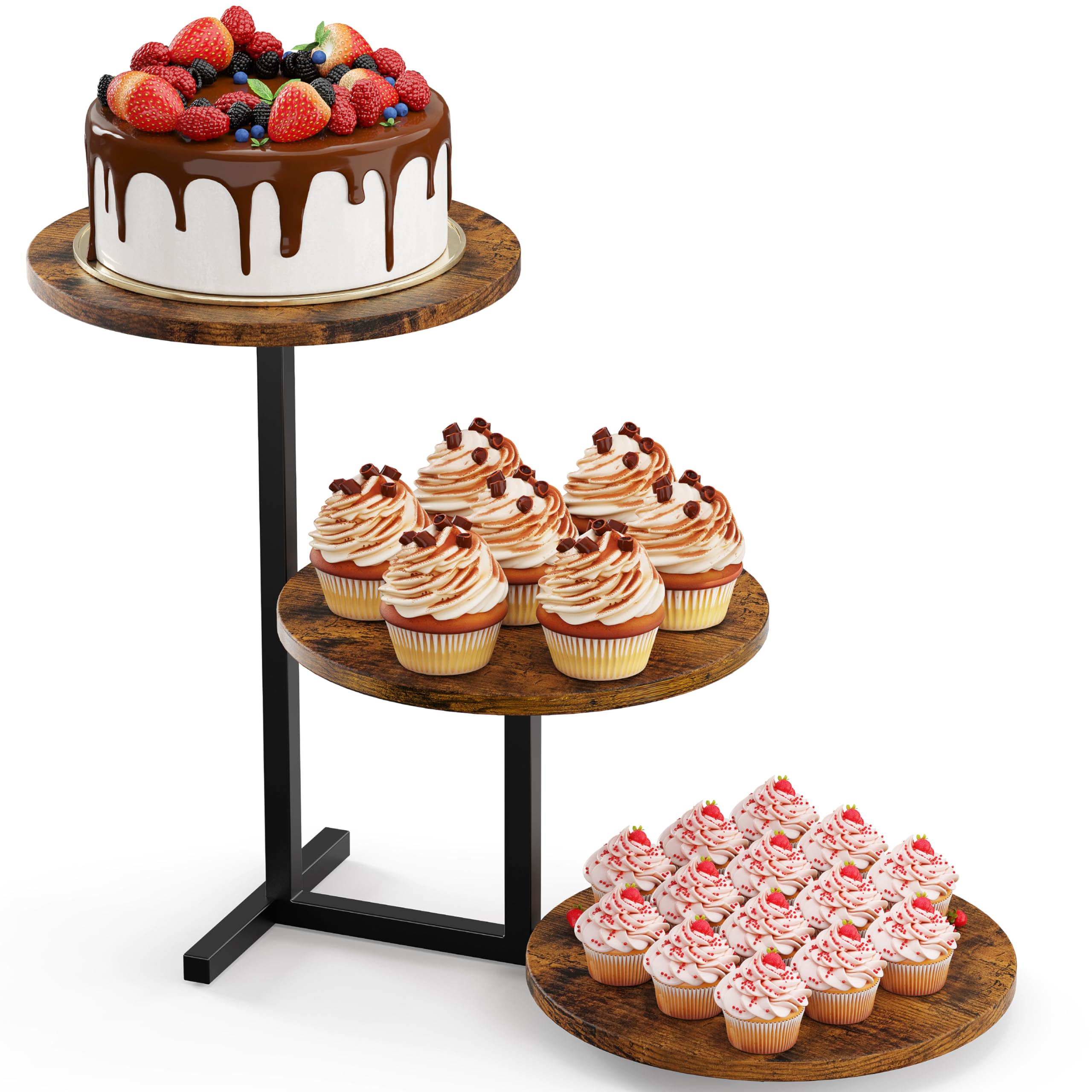 1 soporte para tartas de 3 niveles, soporte de madera para 50 cupcakes, torre de cupcakes como frutero o bandeja, torre de postres para cupcakes para té de la tarde, fiesta temática, boda y