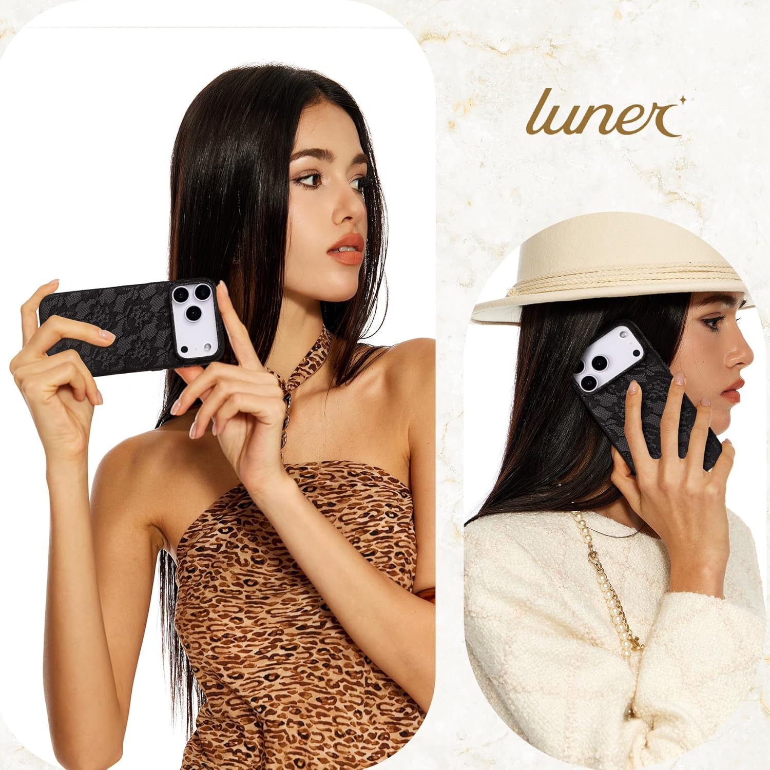 Luner - for iPhone 17 Pro Max - Black Lace Floral Print Phone Case [Compatible with Magsafe] - Elegant, Style, Goth, Dark Romance, Chic