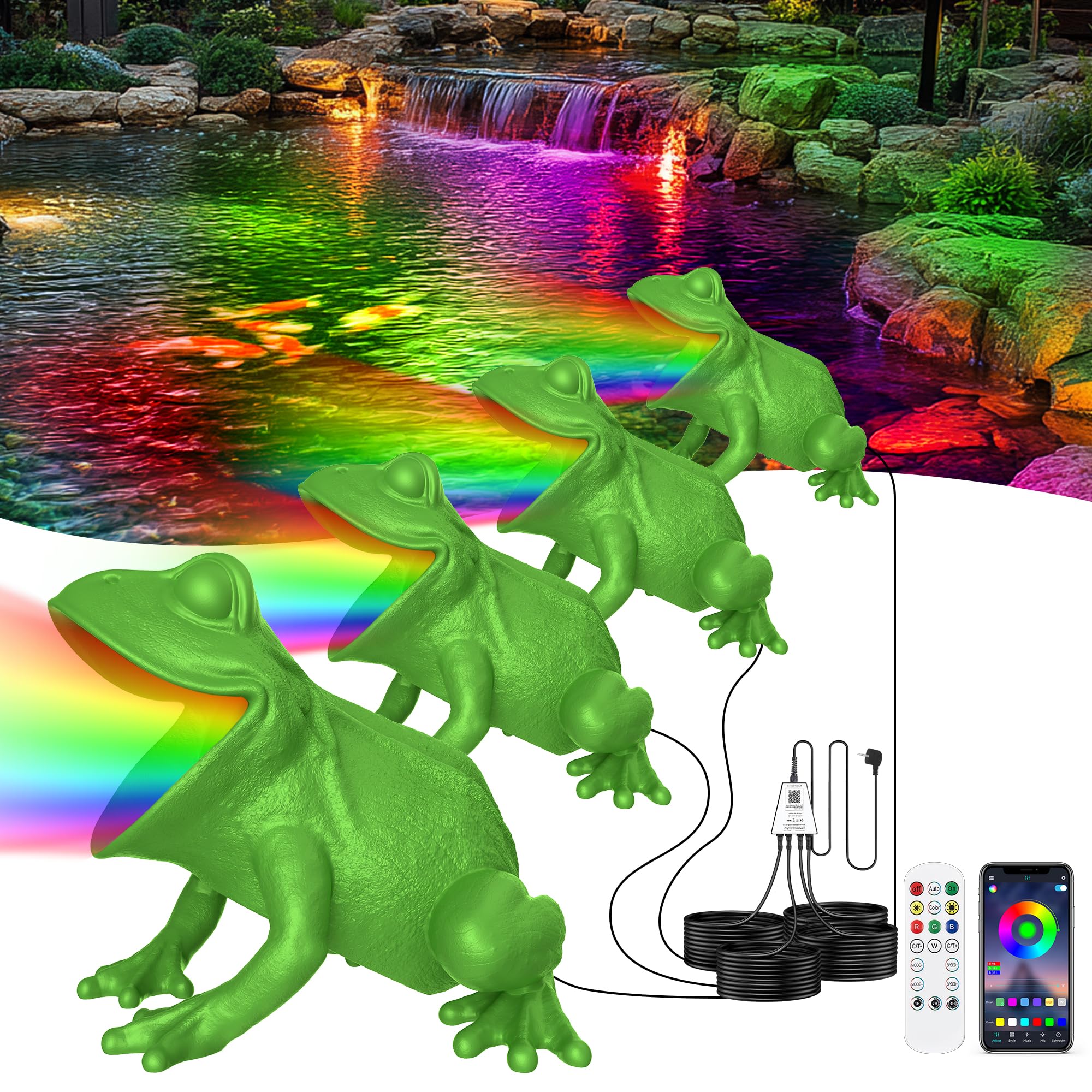 Teichbeleuchtung LED mit APP-Steuerung, 6W Teichlampen Unterwasser mit 12V Transformator und Timer, IP68 Wasserdicht Teich Beleuchtung für Gartenteich Wasserfall Wasserspiel, Set 4