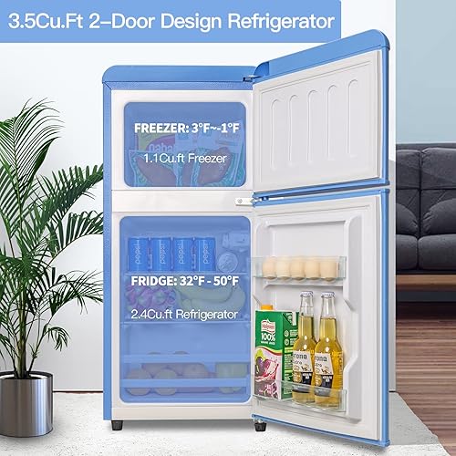 Miniatura 3 de Anukis Refrigerador compacto con congelador mini refrigerador de 35 pies cúbicos de 2 puertas para apartamento dormitorio oficina familia sótano