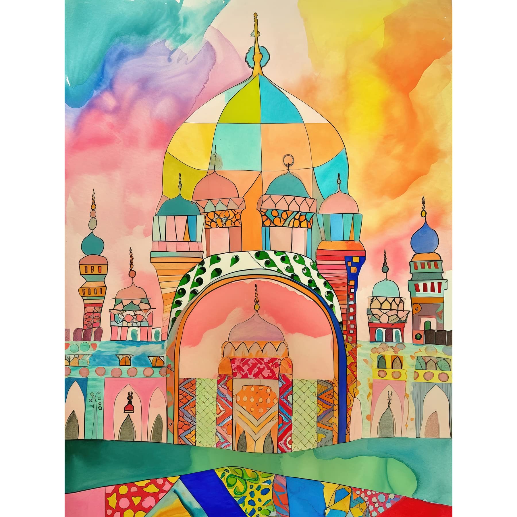 Artery8 Abstract Mosque Islam Folk Art Large Wall Art Poster Print Thick Paper 18X24 Inch