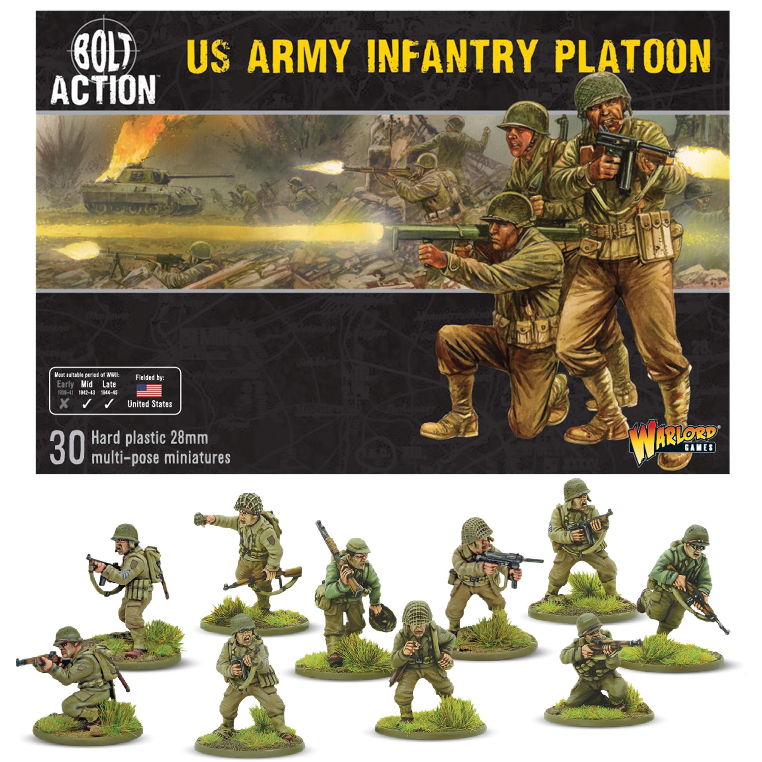 Warlord Games US Army Infantry Platoon - 28mm Scale Plastic Miniatures for Bolt Action Highly Detailed World War 2 Miniatures for Table-top Wargaming