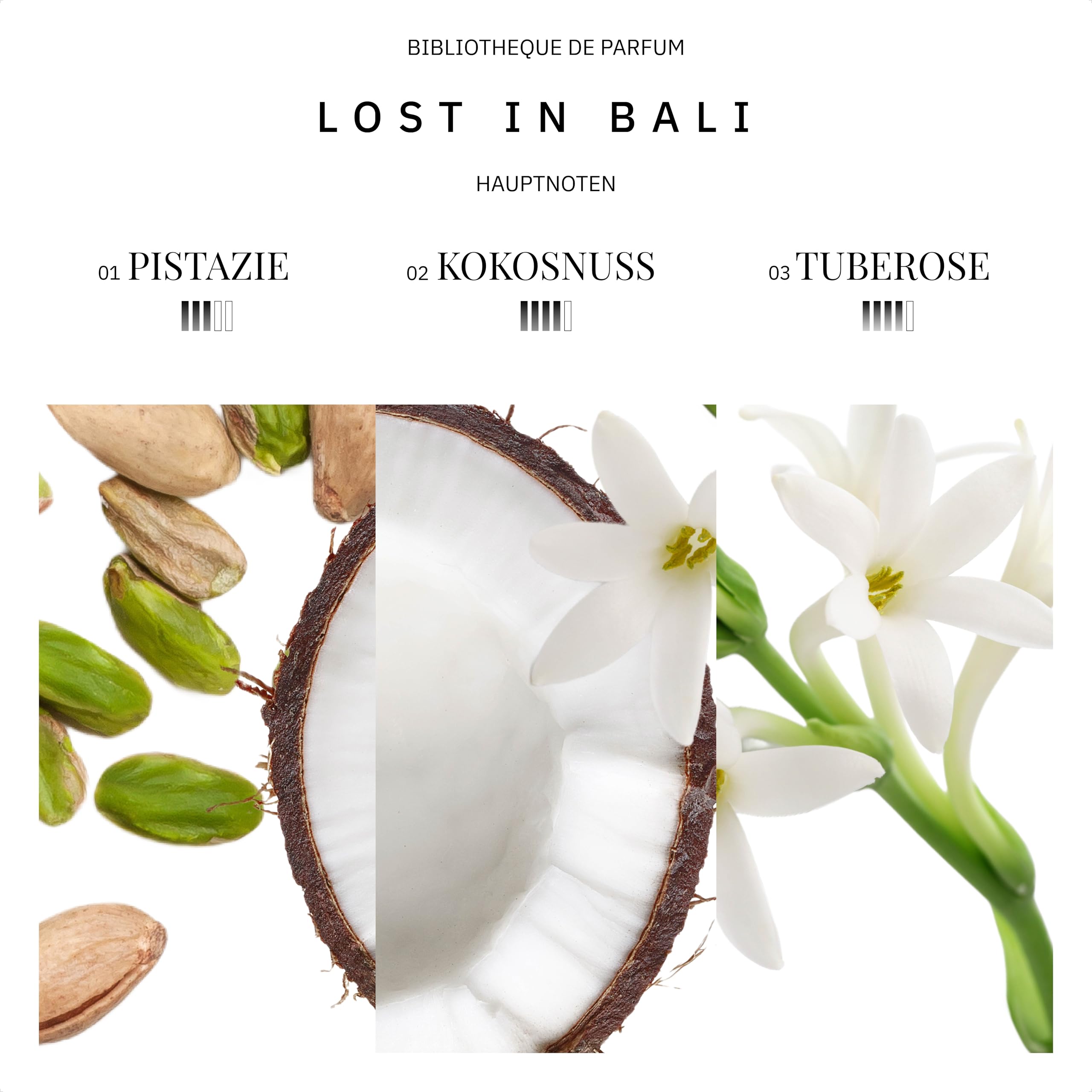 Bibliotheque de Parfum Lost in Bali Eau de Parfum für Frauen, 100 mL | frischer Zitrusduft, langanhaltendes Damenparfüm mit Noten von Pistazie, Bergamotte, Ambra, Kokosnuss und Tuberose