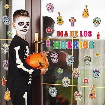 Amazon.com: Whaline 42Pcs Day of The Dead Thick Gel Clings Dia de