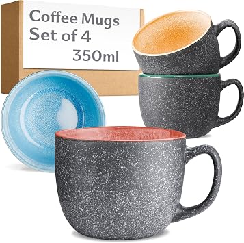 Cosumy Coffee Mugs Set of 4-350ml     Ceramic Stoneware - Handmade Reactive Glaze - Keeps Coffee & Tea Hot Longer
