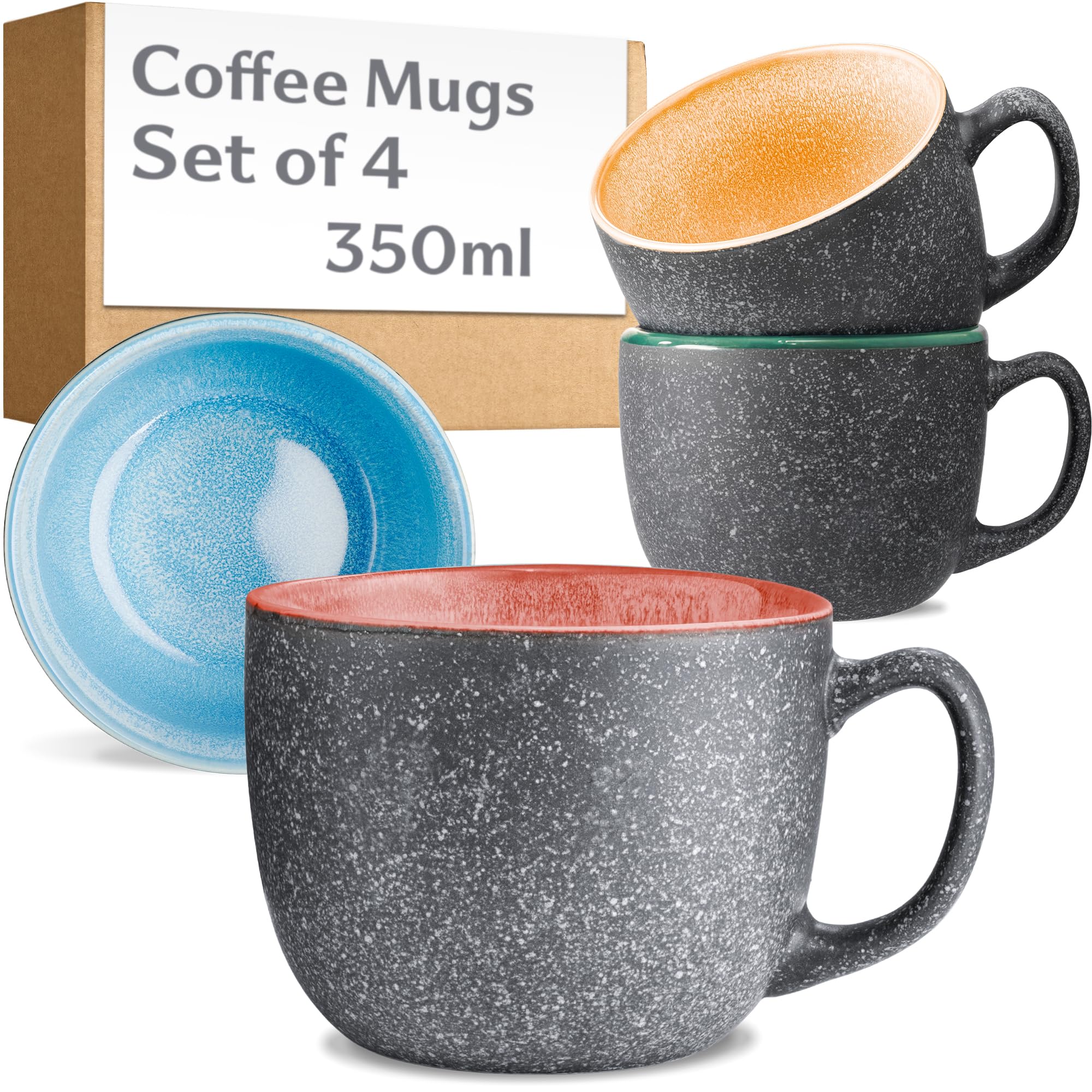Cosumy Coffee Mugs Set of 4-350ml 𝗘𝘅𝘁𝗿𝗮 𝗧𝗵𝗶𝗰𝗸 Ceramic Stoneware - Handmade Reactive Glaze - Keeps Coffee & Tea Hot Longer