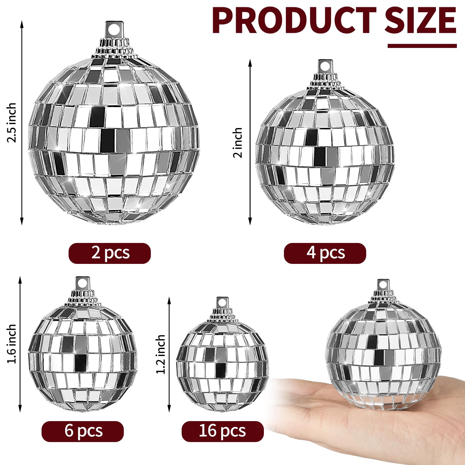 CLUEWR 28 Pack Disco Ball Decorations, Silver Mini Hanging Mirror Ball Ornaments with Rope for 70s Disco Themed Birthday Party Supplies, 4 Sizes