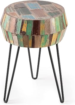 Greenage Reclaimed Wood End Table with Hairpin Table Legs, 16" x 16" x 22" Heigh, Drum Square