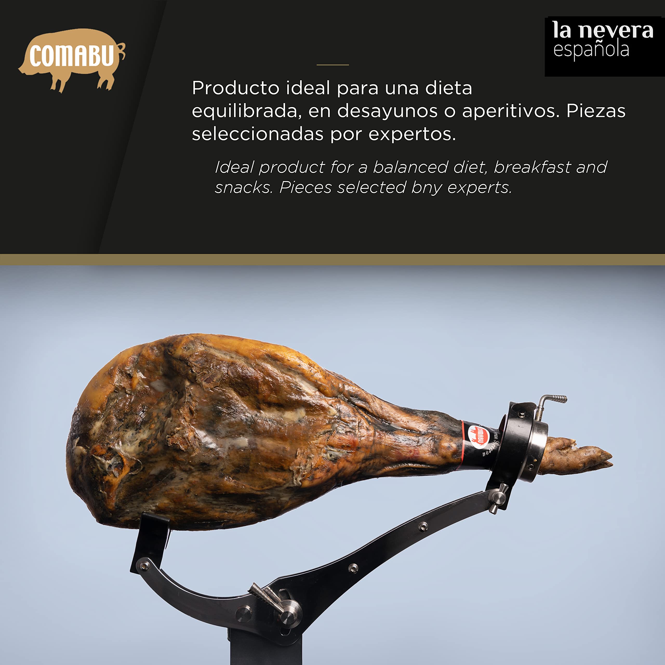 Comabu - Jamón Curado de 8.5 kg Aprox - Pieza de Jamón Serrano de 15 meses de Curación - Pierna Trasera de Cerdo Blanco