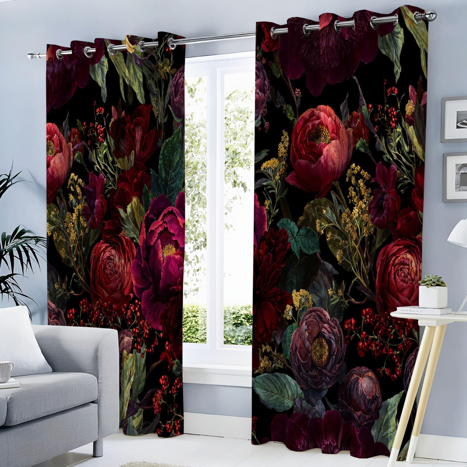 Rideaux pour Chambre Occultants et Isolants Motif Fleuri Rose