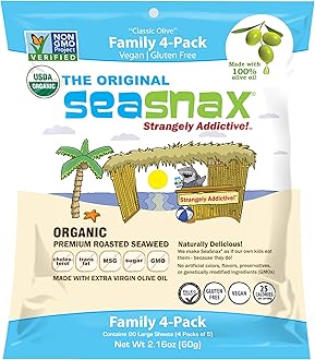 Organic Olive Oil Roasted Seaweed Nori Sheets, Original, 2.16 Ounce (20 Large Sheets)