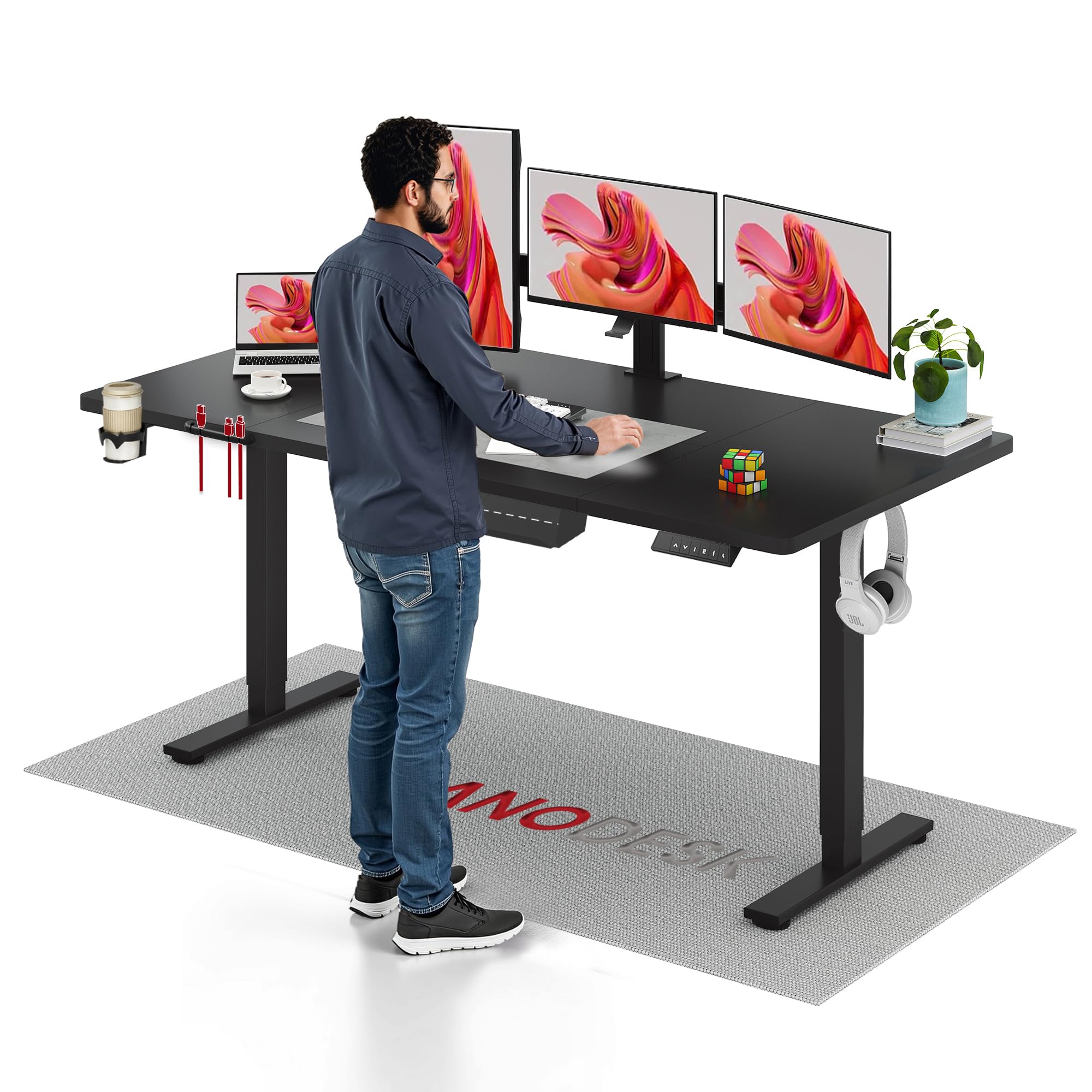 SANODESK 180 * 80 Electric Standing Desk Height Adjustable Standing Desk Sit Stand Desk with Cablemanagement Tray & Underdesk Storage Box Adjustable Desk 4-Memory Smart Pannel