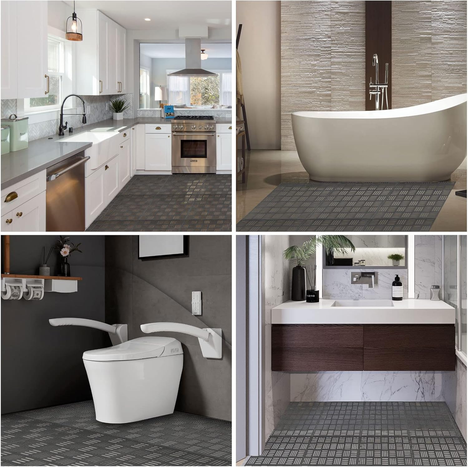 12 Pack 12" x 12" Non-Slip Drainage Mats, Soft PVC Splicing Modular Cushion Mat, Rubber Floor Interlocking Mat for Pool Shower Bath Kitchen Cushion Tiles Bathtub Mats - Waterproof (Gray) - Image 7