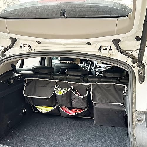 Miniatura 5 de Organizador de maletero para asiento trasero de automóvil, accesorios organizadores de almacenamiento interior del automóvil con 6 bolsillos de tela