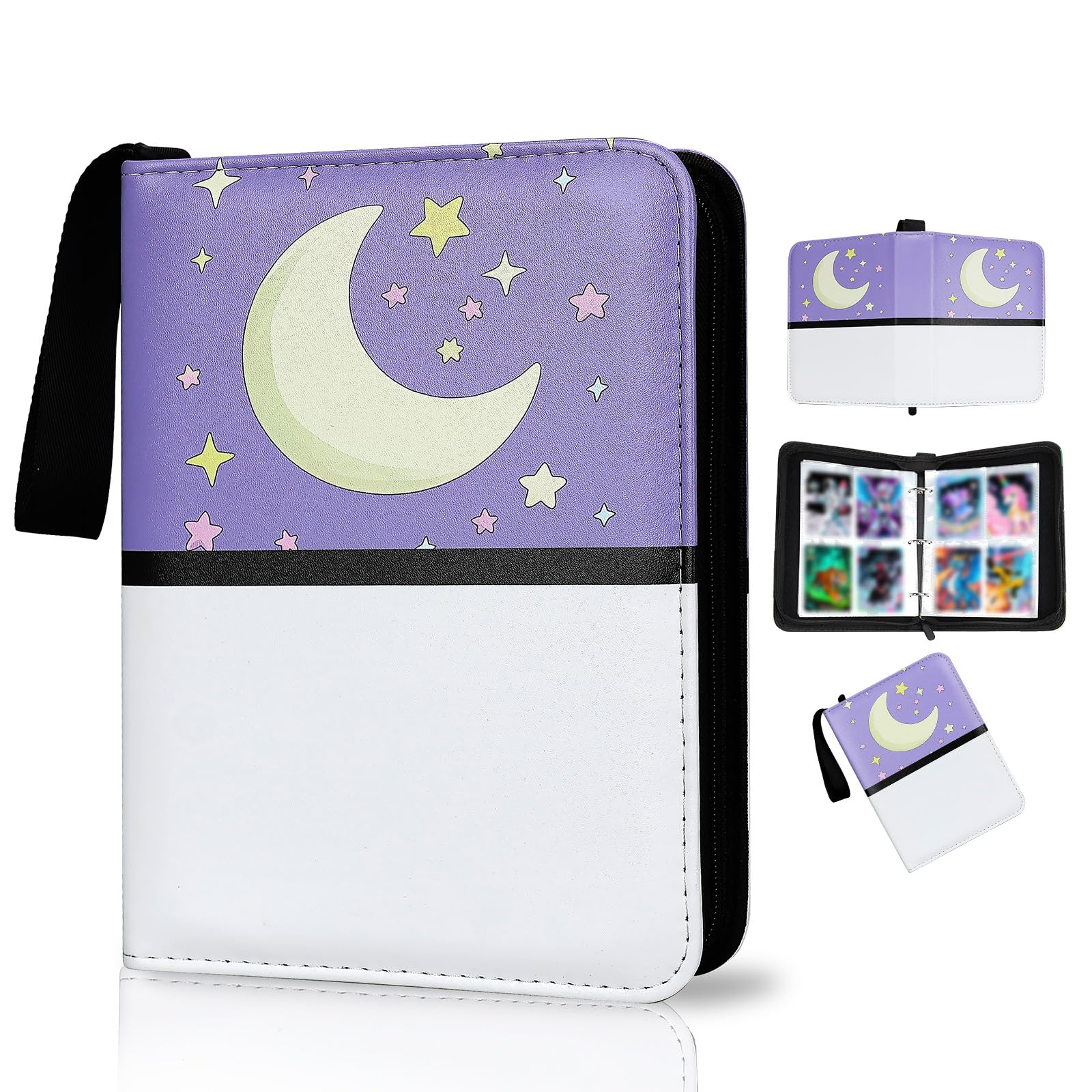 Photo 1 of Collectible Trading Card Albums,4 Pocket Card Binder, 400 Double Sided Pocket,PU Premium Zip Trading Card Binder for TCG, MTG,Sports Cards (Purple White)