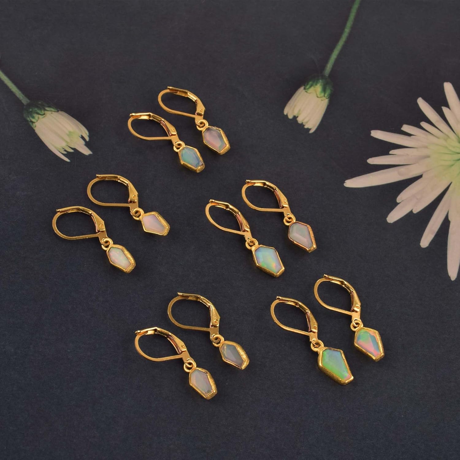 Natural Ethiopian Opal Coffin Earring, Bezel Dainty Simple Jewelry Gift for Her, Birthstone Energy Healing Stones - Image 7