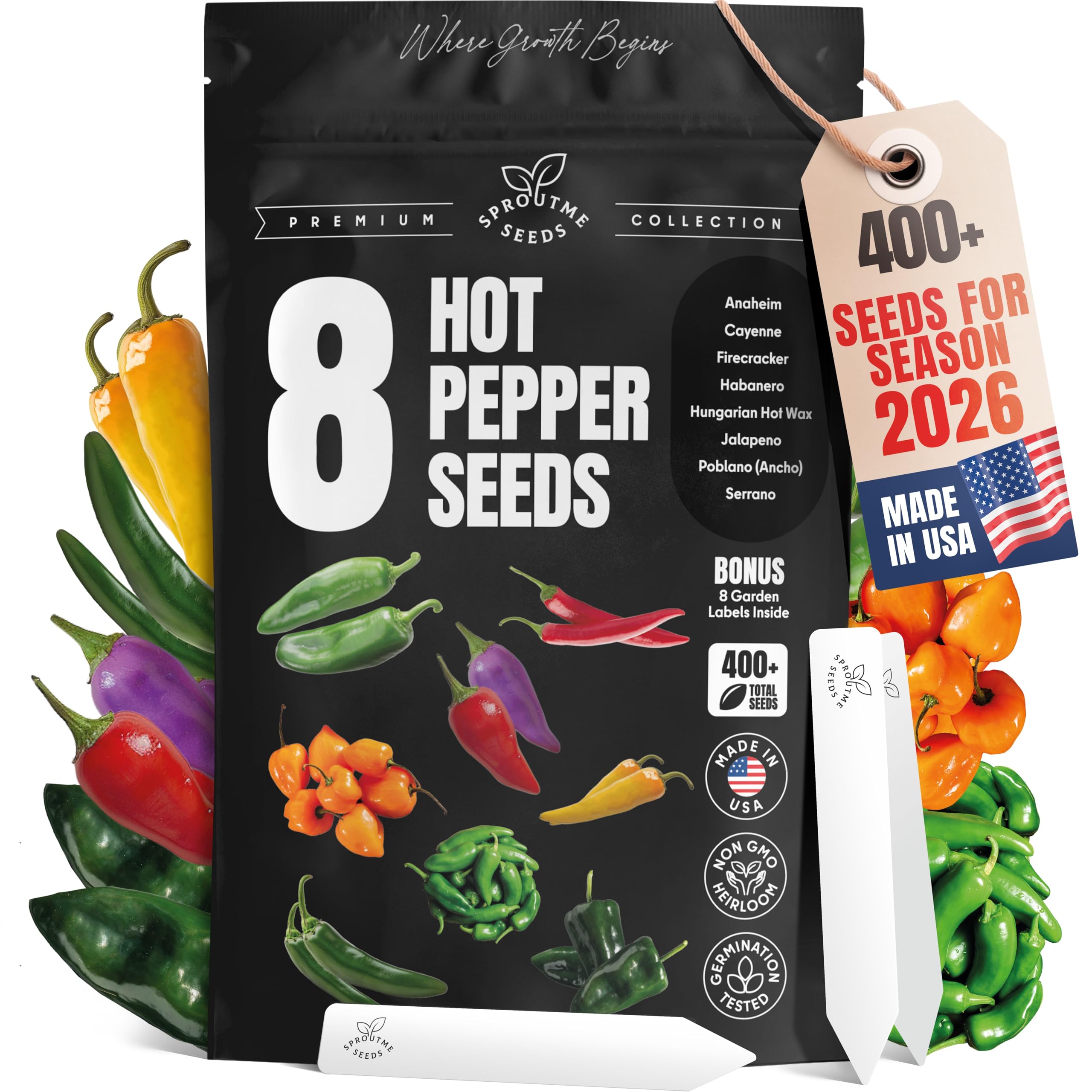 SproutMe 8 Hot Pepper Seeds Variety Pack