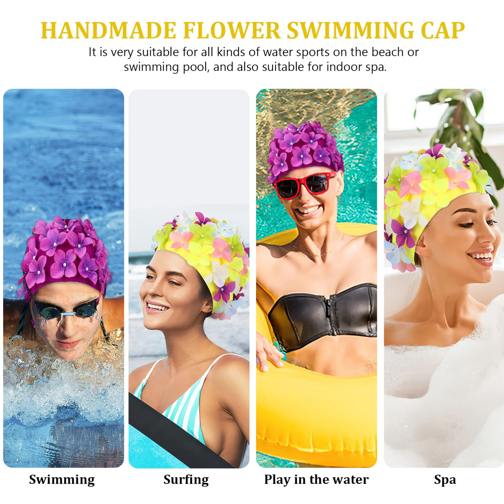 EXCEART 2pezzi Cuffie da Nuoto per Donna con Fiori Elastiche e Resistenti all Usura per Proteggere i Capelli Durante Bagno in Piscina o Spa