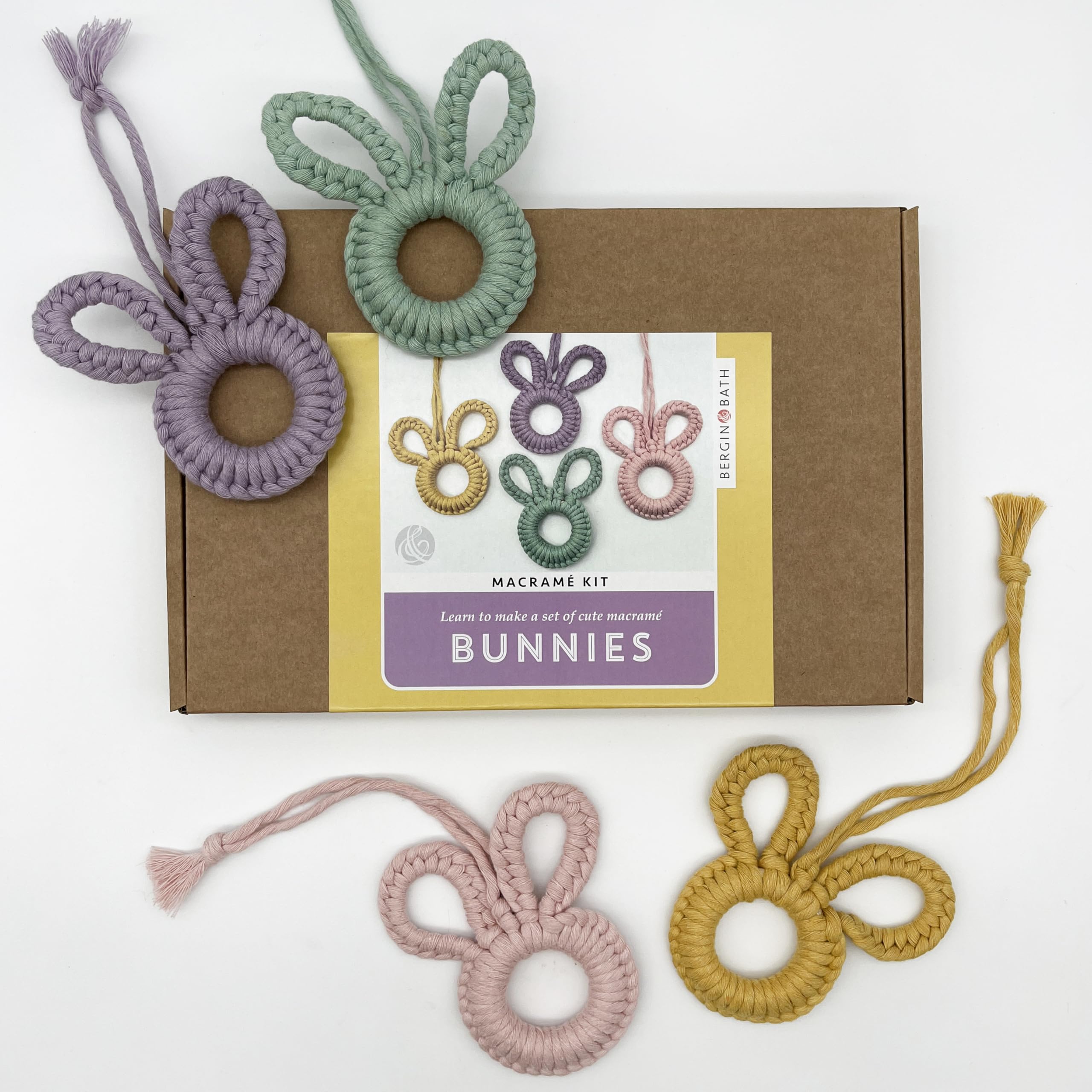 Bergin & Bath Macrame Kit, Easter Bunnies. Make a Set of Four Macrame Designs, with This Craft kit for Adults and Teens.