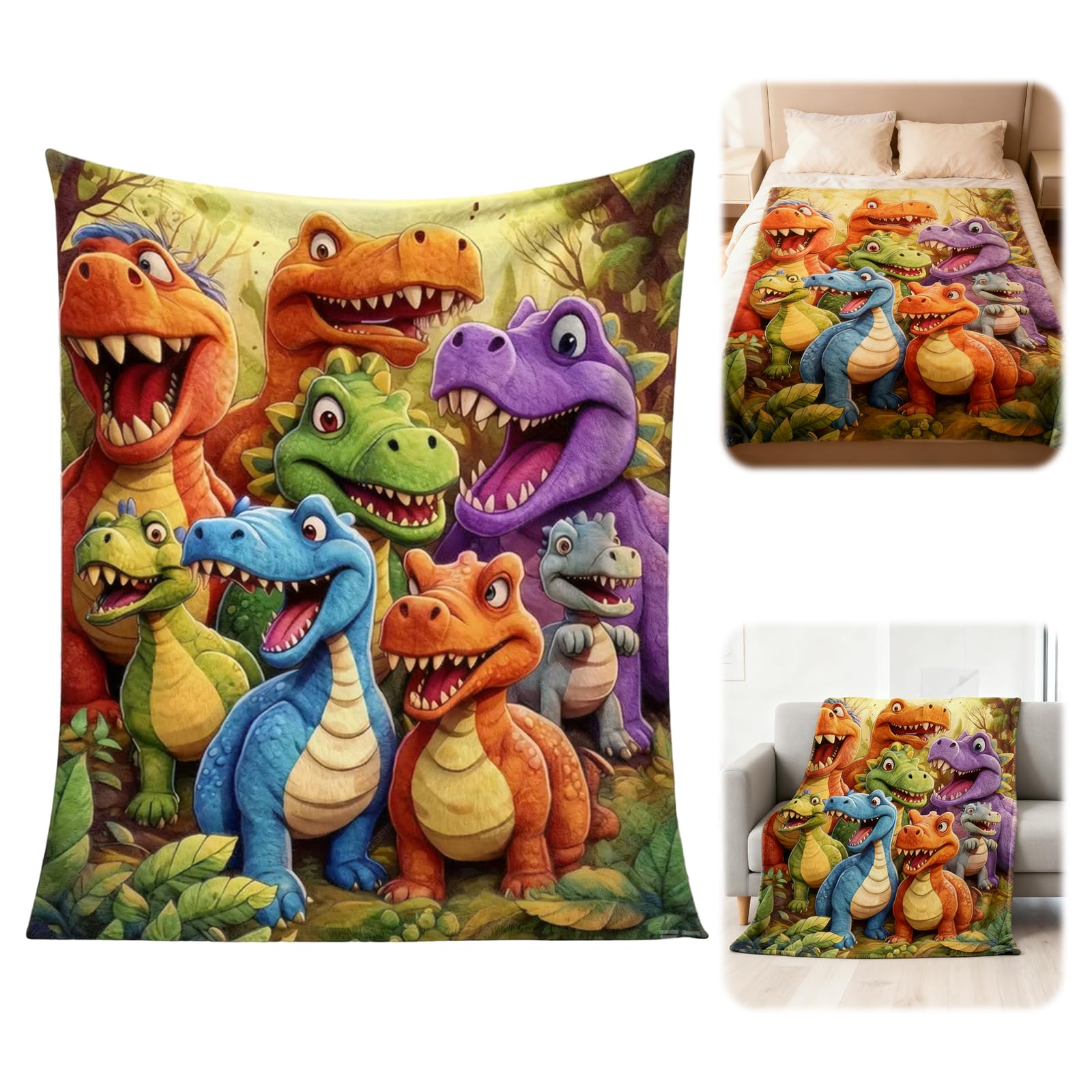 Cute Dinosaur Throw Blanket, Soft Flannel Fleece Funny Dinosaur Bedding Gifts for Boys Girls Kids Children, Animal Themed Party Decoration for Bedroom Office Sofa Car (100*150cm (39.4" × 59"))