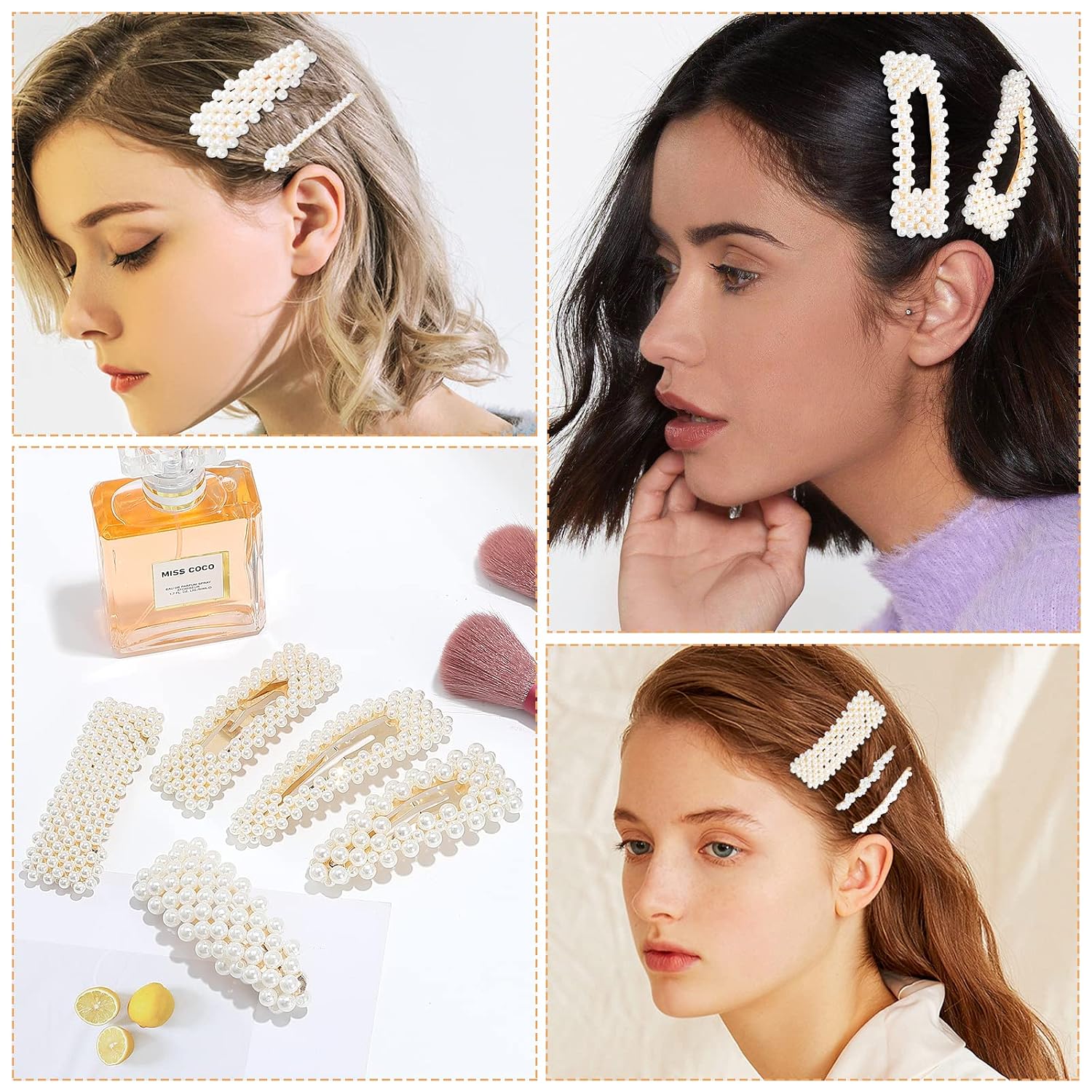 E-accexpert 18 Pcs Pearl Hair Clips Large Hair Clips Pins Barrette Hair for Women Girls Elegant Handmade Fashion Hair Accessories Pearl Hair Clips for Party Wedding Daily