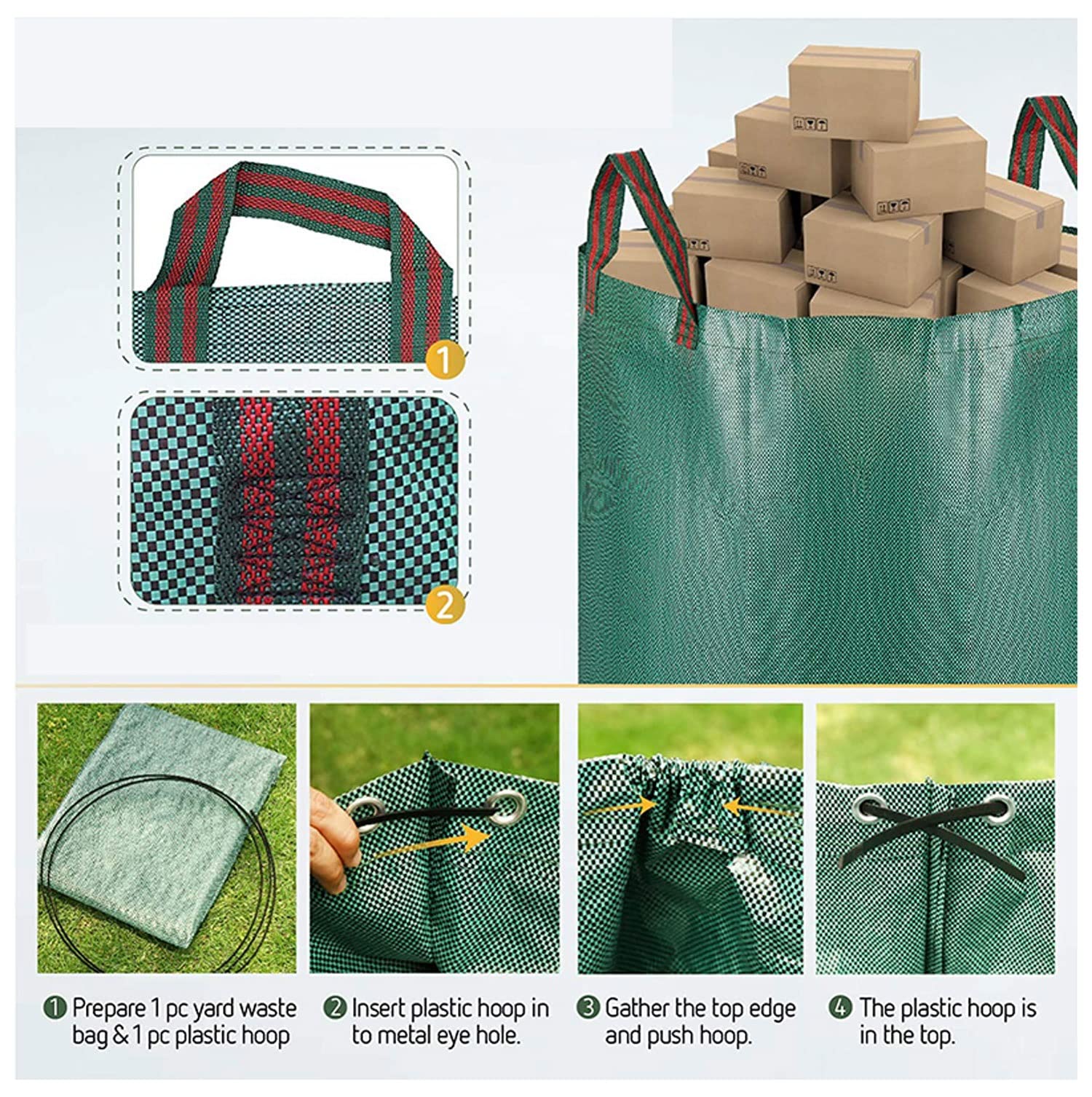 Sac de Jardin 120L/272L/300L/400L/500L Sacs Déchets de Jardin Verts avec Poignées indéchirable Pliable Réutilisable Sac à Déchets de Jardin (Color : 3pcs, Size : 500L)