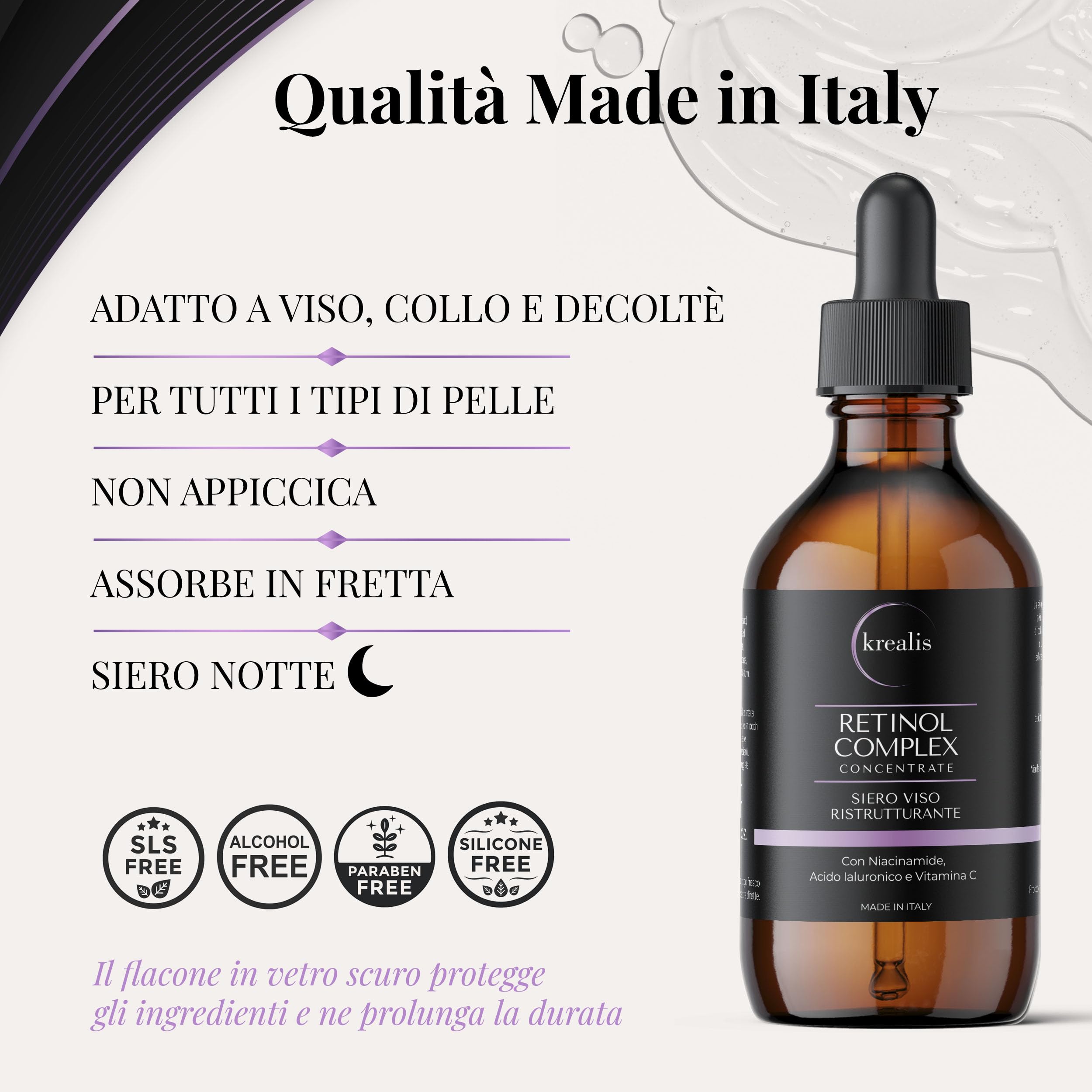 100ml - Retinolo Viso Completo con Niacinamide, Acido Ialuronico e Vitamina C, Siero Retinolo Idratante, Siero Viso, Antirughe, Antimacchia