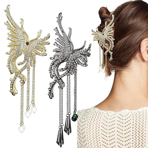 Paquete de 2 pinzas de metal con diamantes de imitación de mariposa para el cabello, pinza antideslizante para el cabello más delgado y grueso,