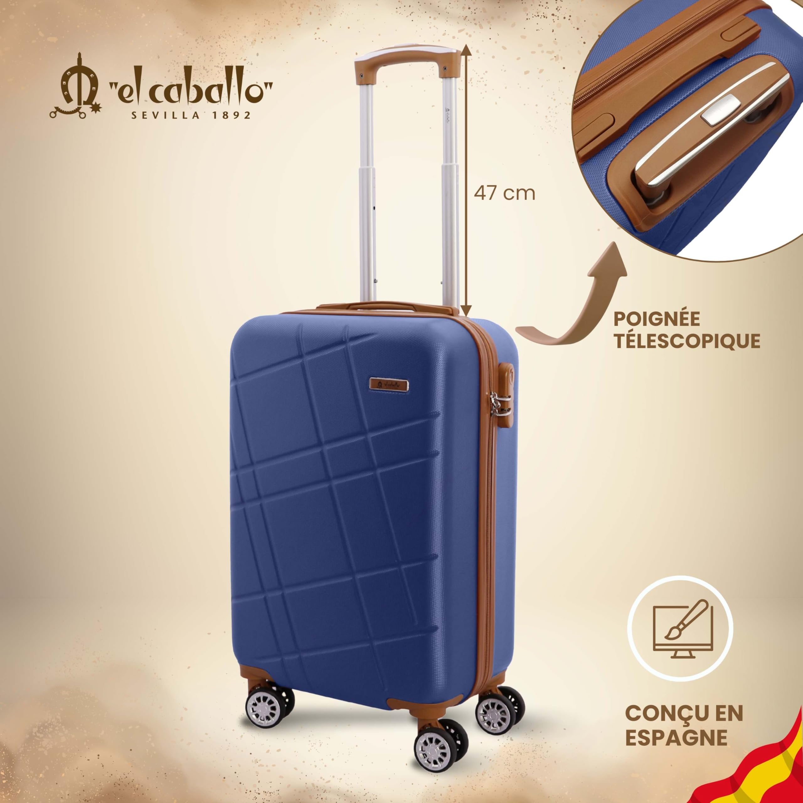 El Caballo - Valigia per cabina rigida 55 x 40 x 20 | bagaglio a mano leggero a 4 ruote 360 º | compatibile con Ryanair, EasyJet e Plus | ideale per week-end, affari o voli brevi