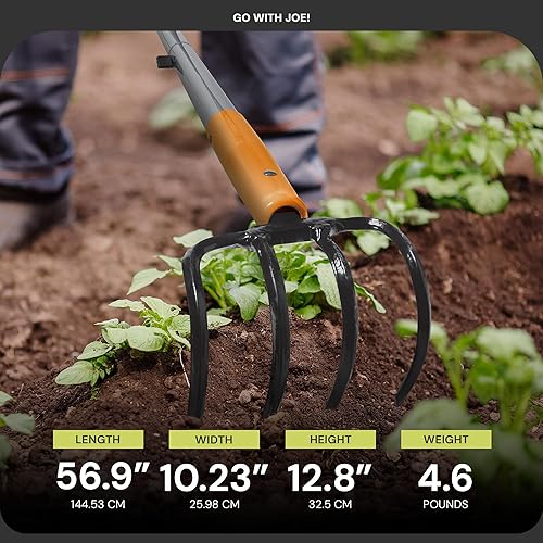 Vista 28 de ERGIESHOVEL ERG-CLTV45 w/54 cultivador de suelo de jardín 5 en 1 resistente a los impactos con cabeza de acero forjado 5 en 1, de 4 púas, astil