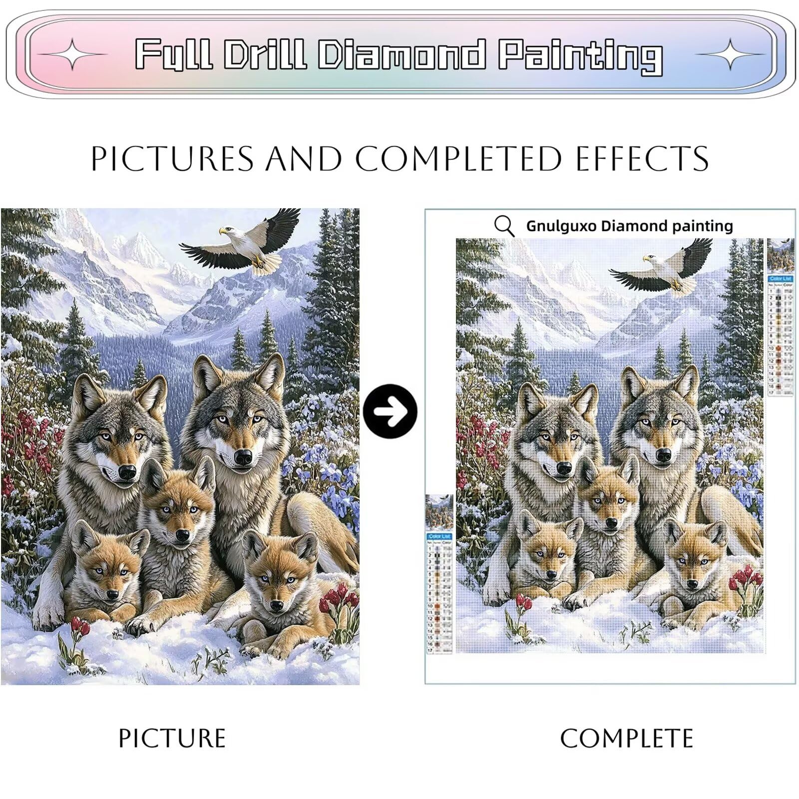 Wolf Diamond Painting Winter Diamond Painting 70x100cm Vollbohrer Diamanten Kinder Anfänger Bastelset, DIY Set Erwachsene Kreativ Set für Erwachsene für Zimmer Wand Deko, Geschenke für Frauen,Model657