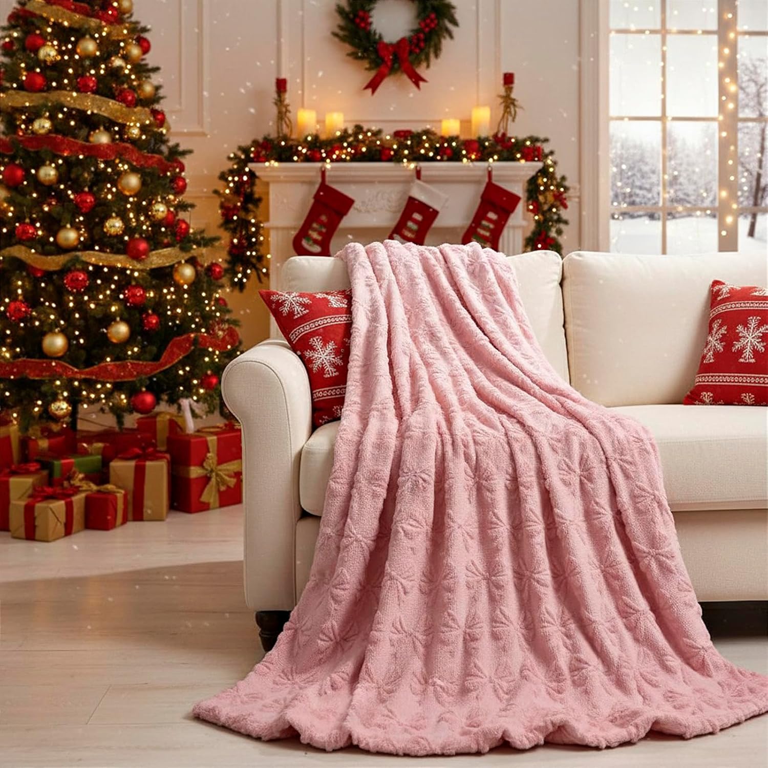 Valentines Day Bow Throw Blanket – 50" x 60" Pink Soft Coquette 3D Bow Printed Fleece Blankets Valentine Gift for Girls Women, Cozy Faux Fur Warm Blanket, Aesthetic Decor for Sofa Bed Chai Living Room