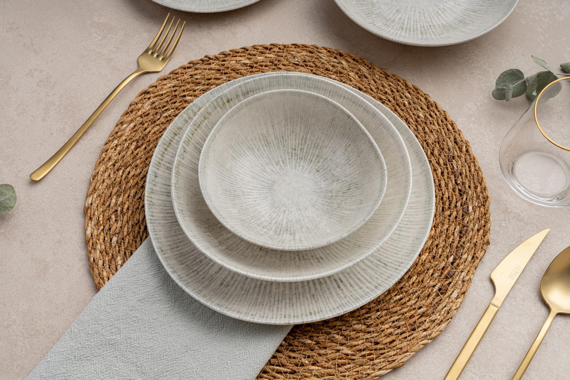 Elegante juego de cena de 24 piezas, 100% porcelana, incluye platos de servicio, bolos, platos de postre, apto para lavavajillas y microondas, perfecto para cualquier ocasión