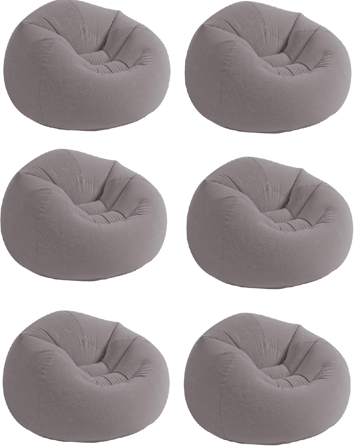 Intex 6 Pack Inflatable Beanless Bag Chair, Portable Blowup Lounge Seating, Gray