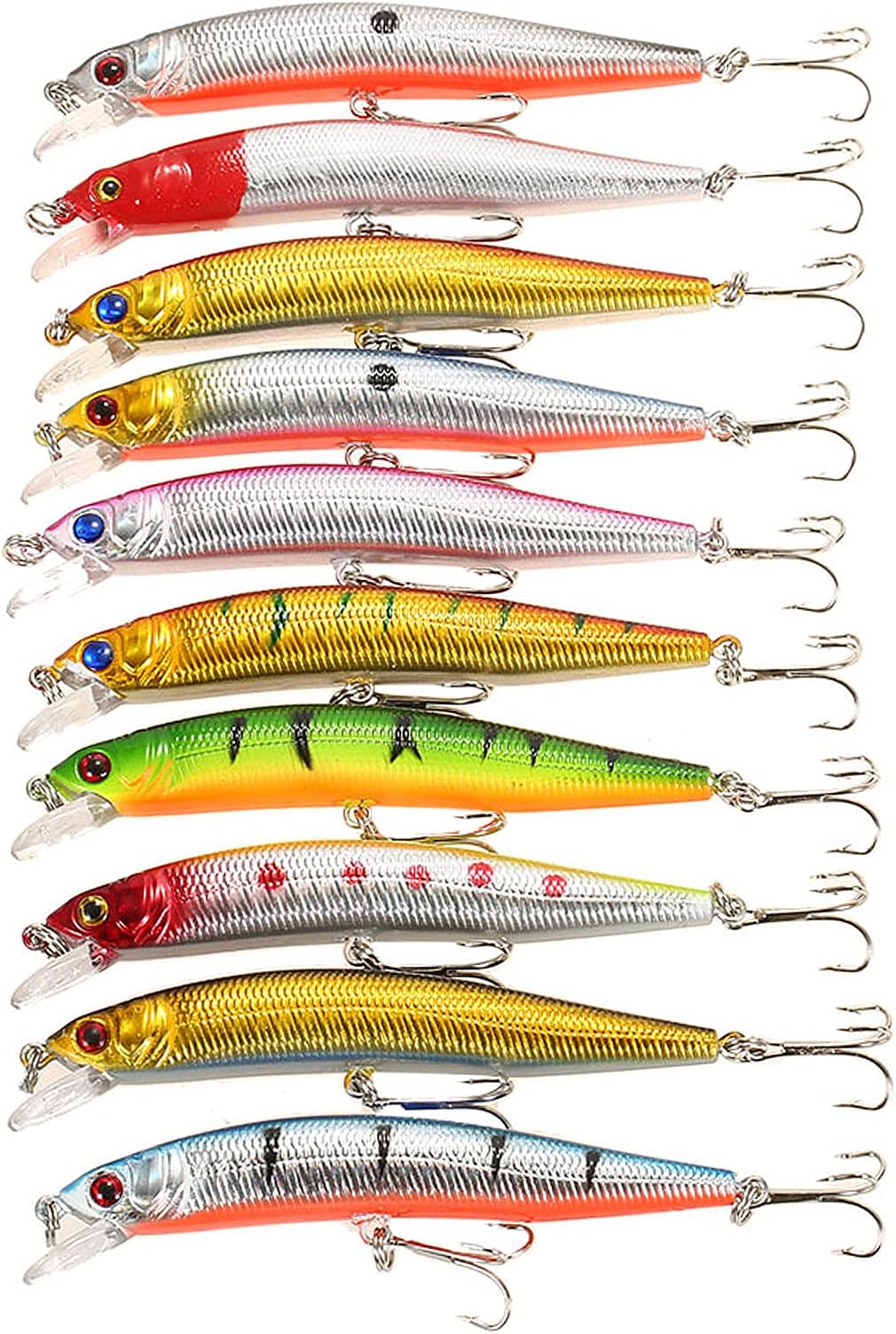 Bait Hook,10PCS Minnow Hooks Plastic Fishing Lures Baits Crank Bait Set Fish Lure Wobbler Hard Baits