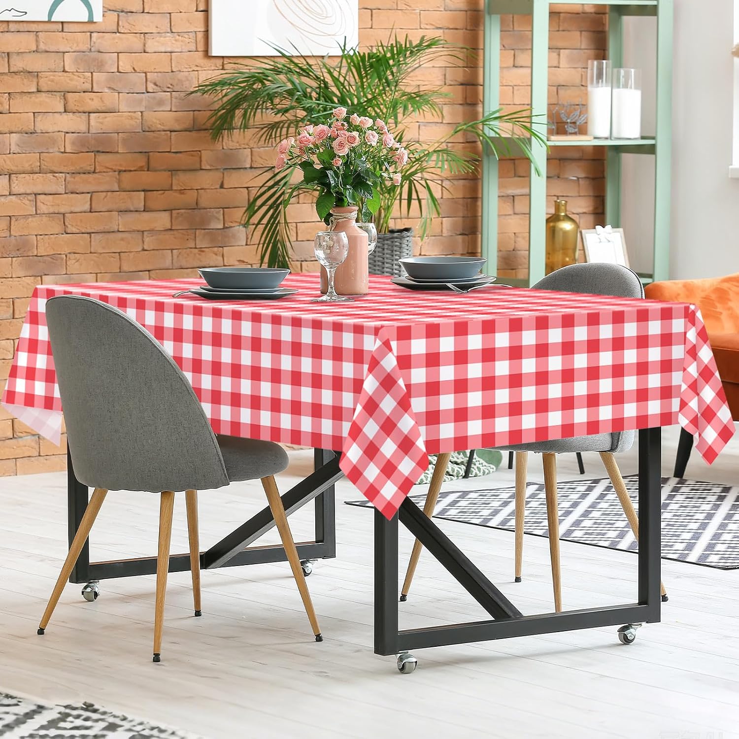 Kopokita 2 Pack Red Gingham Tablecloth Disposable 54 x 108 Inch