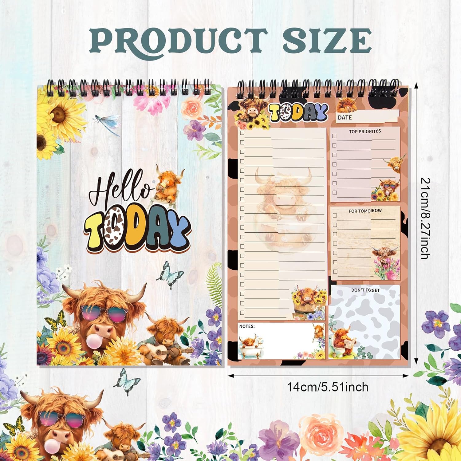 To Do List Notepad - Highland Cow Spiral Memo Pads Work Planner Reminder Daily Planner Pad for Desk Accessories Office Supplies Work School,80 Sheets Highland Cow-80 image 2 of 7 B0F5MBYRMJ