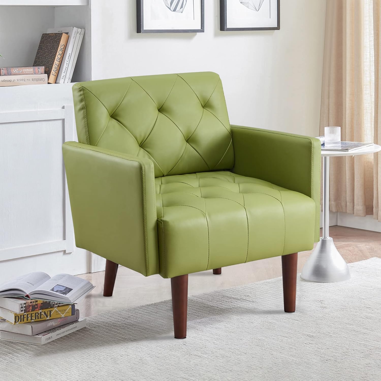 Amazon.com: Hdxdkog Leather Accent Chair, Mid Century Modern PU Leather ...