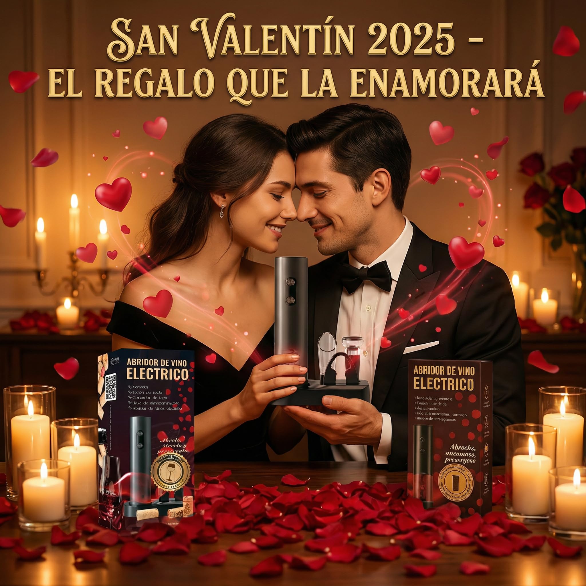 Sacacorchos eléctrico profesional con cortacápsulas, aireador y vertedor, Abridor de vino con base elegante, Regalos originales para hombre cumpleaños, Navidad o San Valentín, funciona con 4 pilas AA