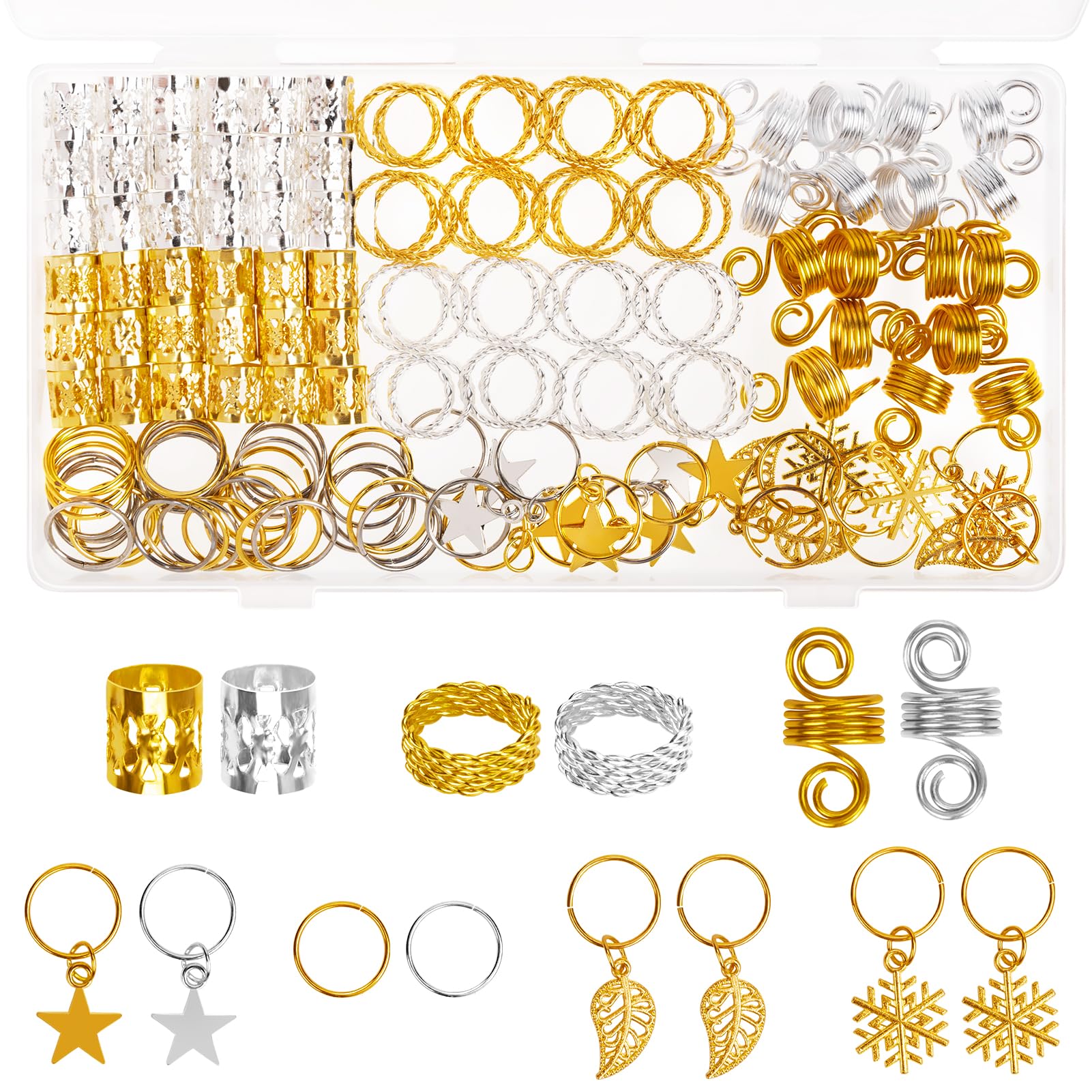 220 Anelli Capelli In Metallo Per Dreadlock E Trecce - Set Argento E Oro - Foto 6