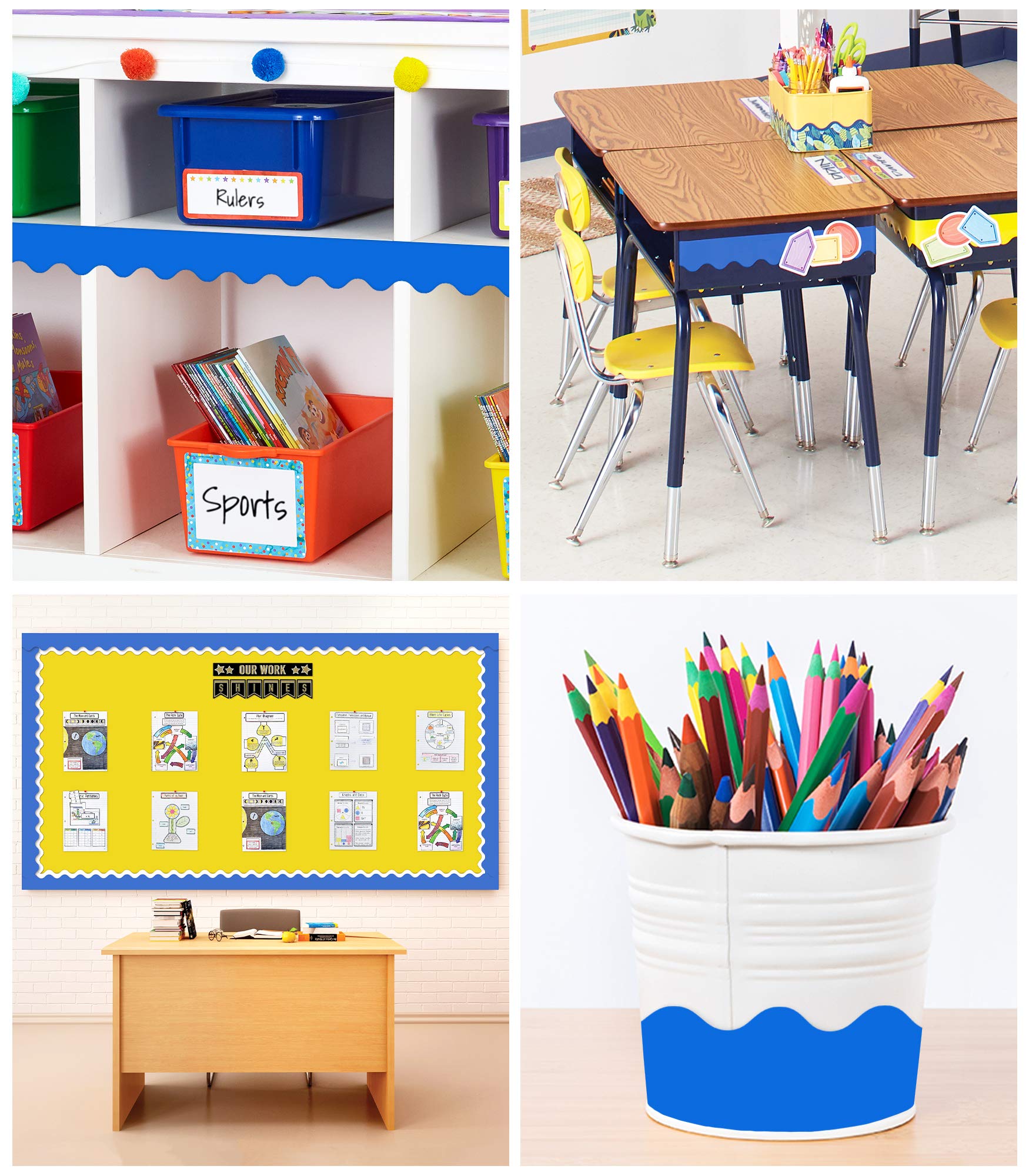 Carson Dellosa Scalloped Bulletin Board Border—Blue Rolled Border for