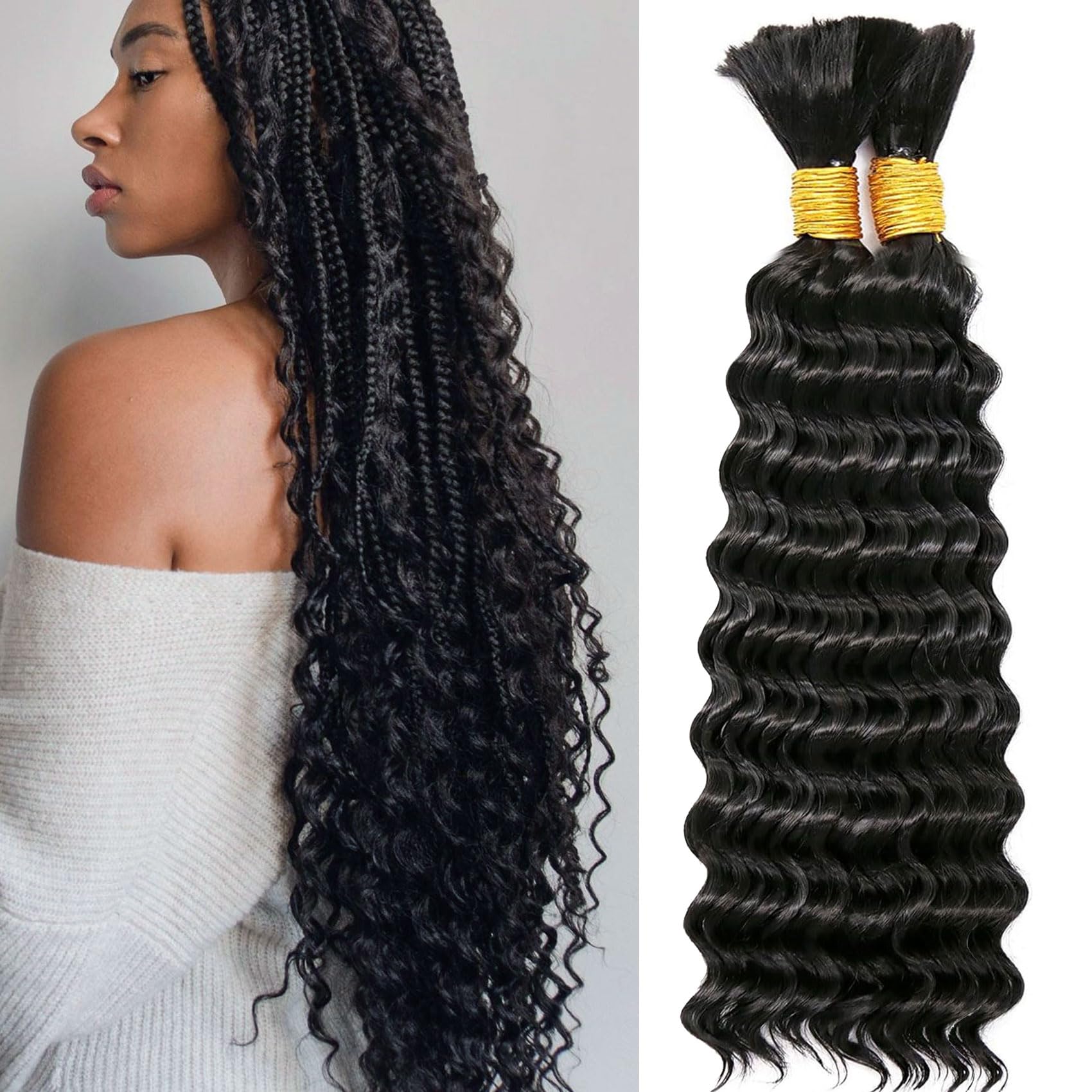 Bohemian Hair for Braiding Deep Wave Bulk Braiding Hair for Boho Braids No Weft Wet and Wavy 28 Inch Long Curly Braiding Hair Extensions Water Wave No