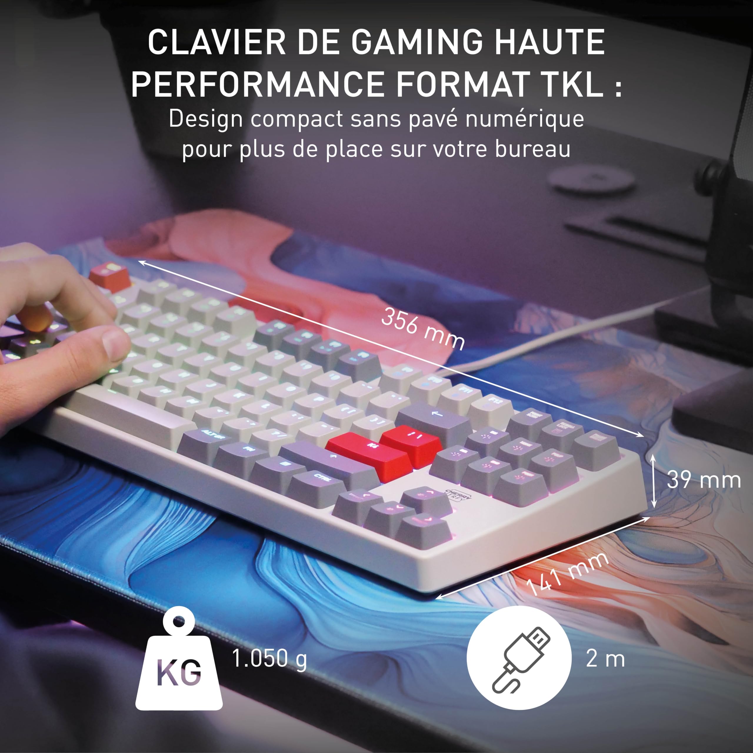 Cherry XTRFY K4V2 TKL, Clavier De Jeu Filaire sans Pavé Numérique, Disposition Française (AZERTY), Éclairage RGB, Commutateurs Mécaniques MX2A Red, Rétro