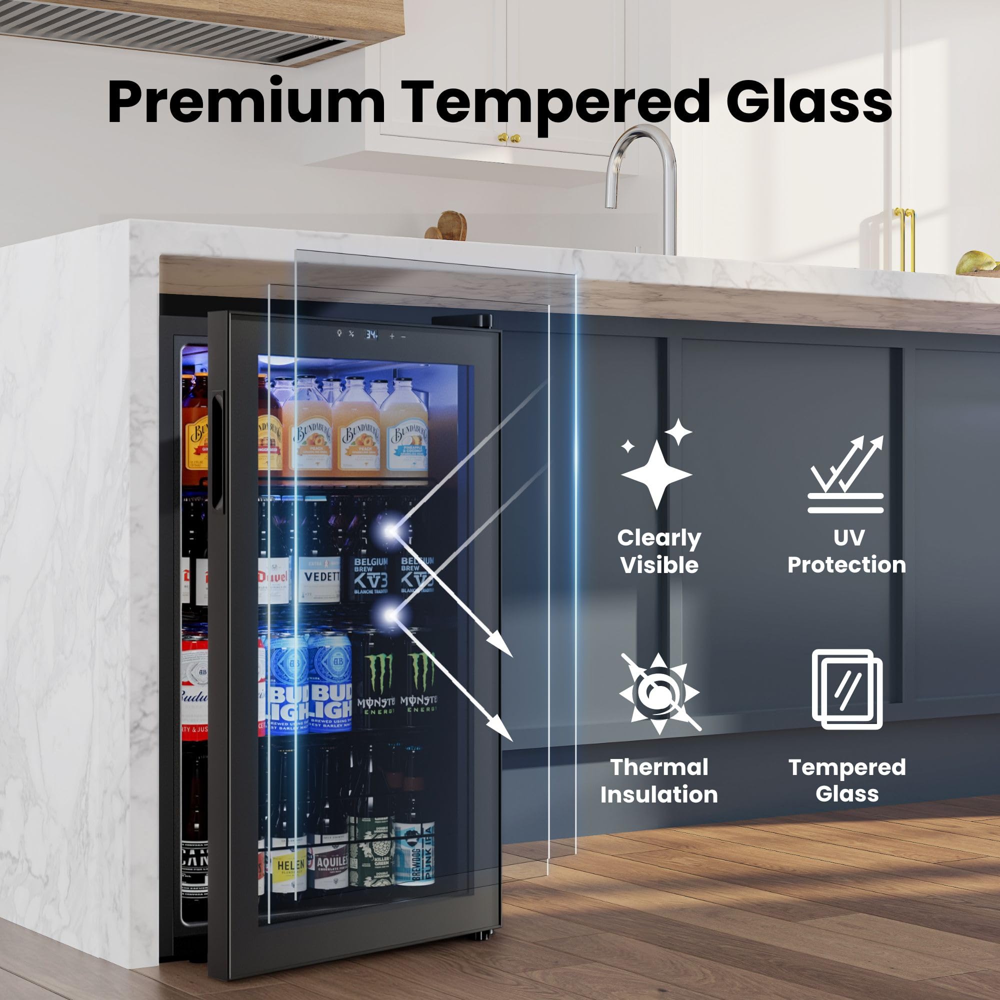 YEEGO Beverage Refrigerator, 130-Can Mini Fridge With Glass Door, Adjustable Shelves & Digital Temperature Control For Soda, Beer, And Wine – Suitable For Home Or Office Use on Fridge.com - View 5