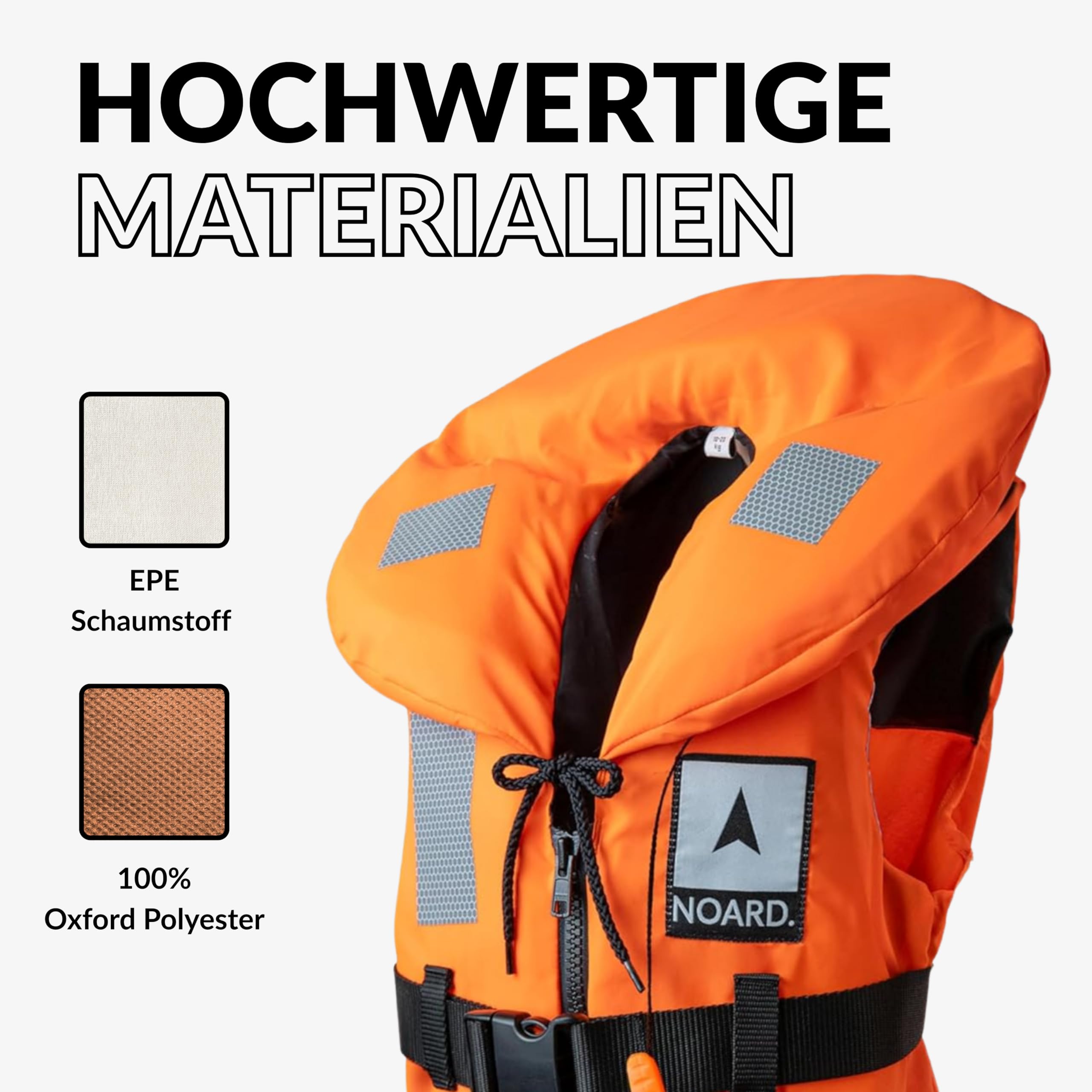 NOARD Rettungsweste Seaside Kinder & Erwachsene | 100N nach EN ISO 12402-4 | Schwimmweste & Auftriebsweste 15-120 kg | für Boot, Segeln & Wassersport | mit Signalpfeife & Solas-Reflektoren