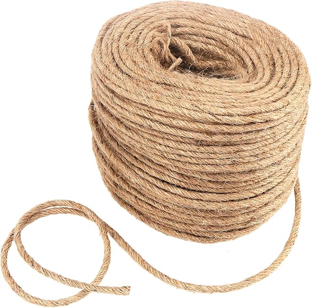 SINJEUN 6mm Thick Sisal Jute Rope, 196 ft/60m Natural Multiple Strands Twisted Manila Rope, Jute Cord Hemp Rope Sisal Rope for Crafts, Gardening, DIY Scratch Post Rope, Home Decor